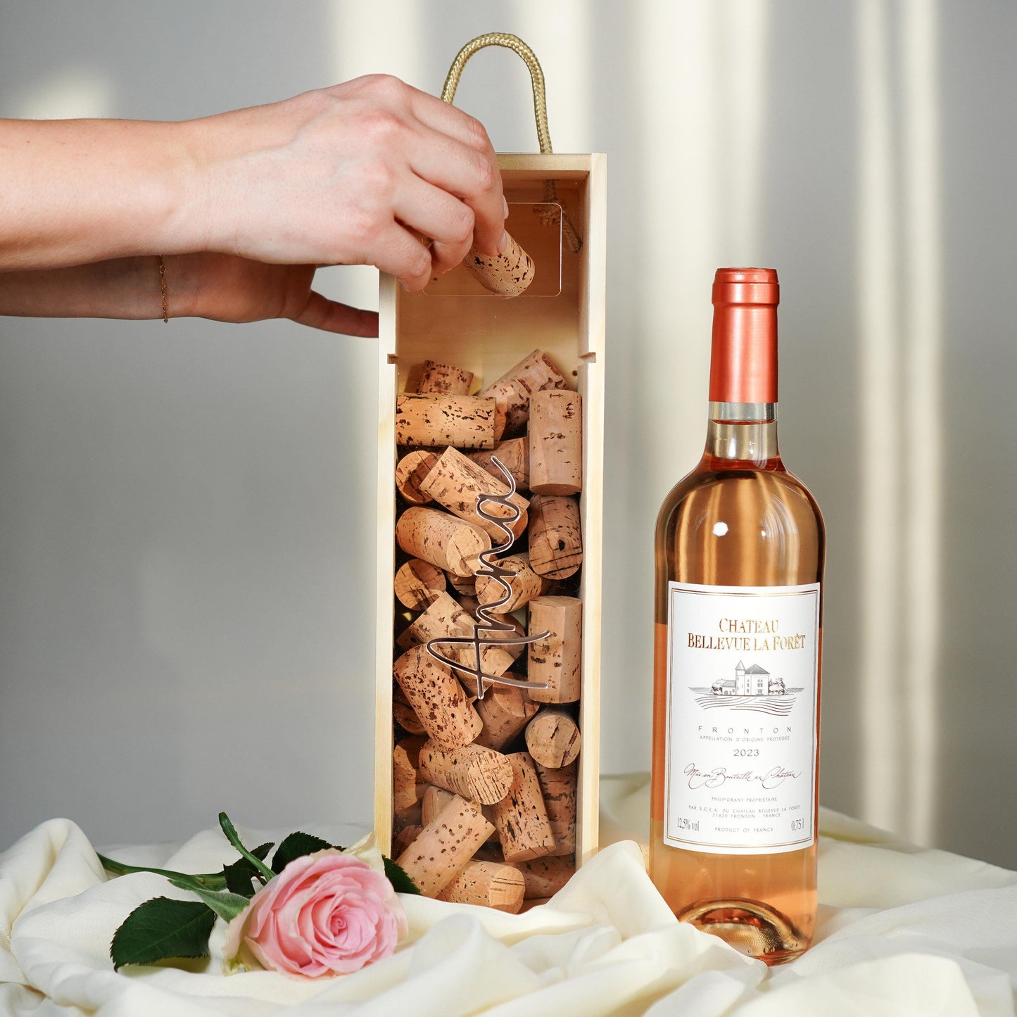 Weinbox mit Vornamen - Roségold