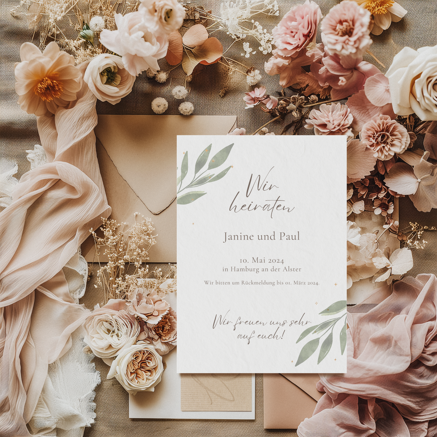 Set of 2 modern invitations + detail card | 2 in 1 template | Edit in Canva | DIY stationery | to print yourself | Wedding invitation