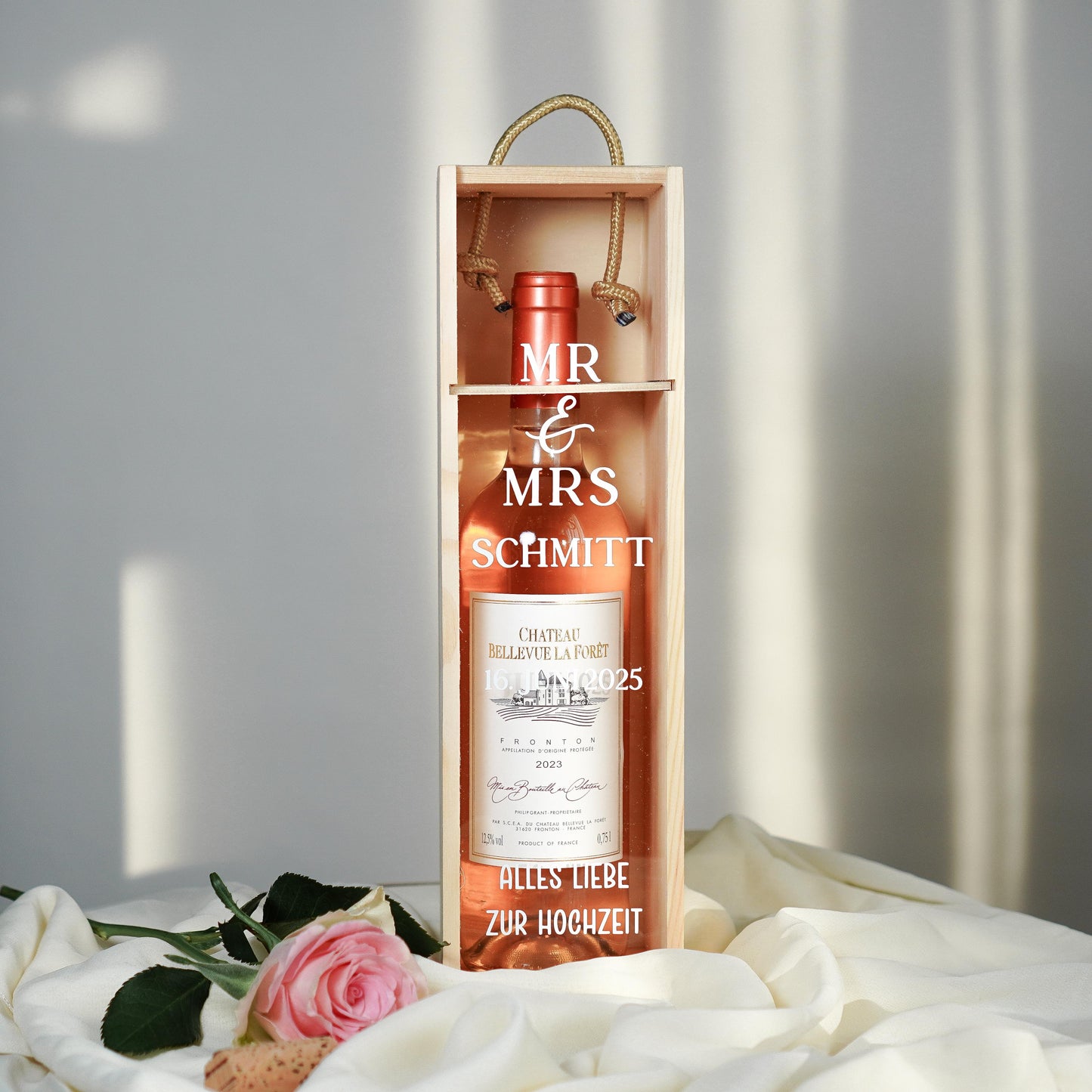 Weinbox "Mr & Mrs" mit Familiennamen + Datum - Hochzeitsgeschenk