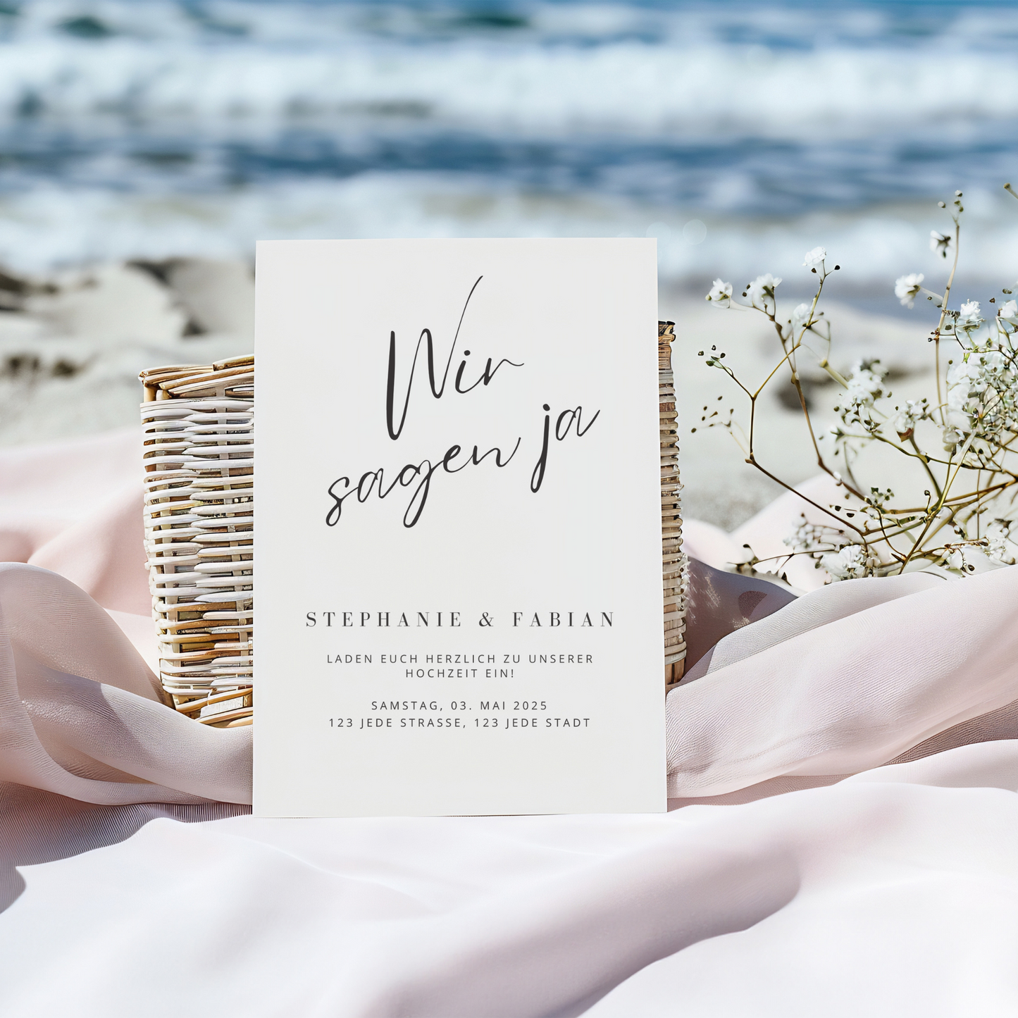 Set of 2 modern invitations + detail card | 2 in 1 template | Edit in Canva | DIY stationery | to print yourself | Wedding invitation
