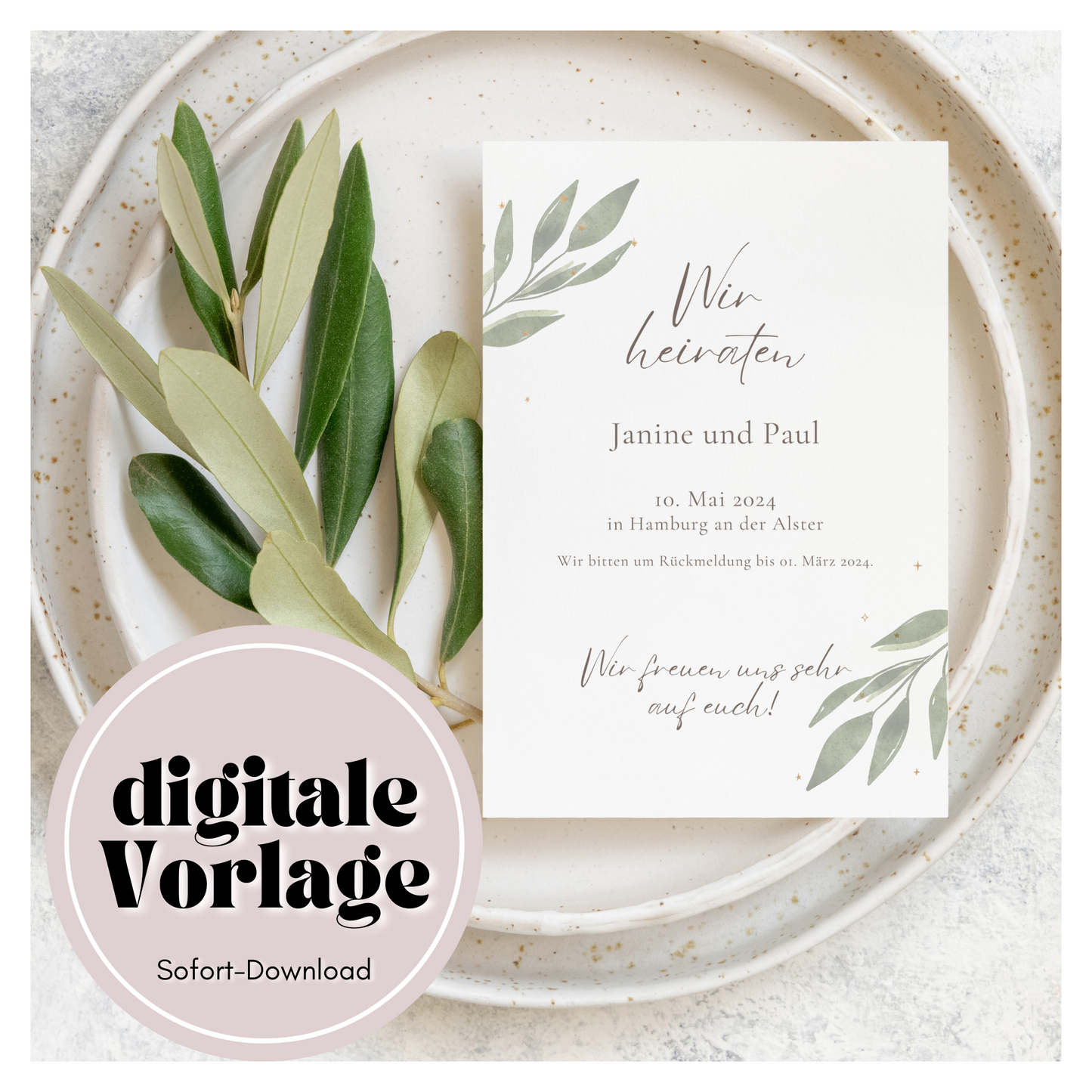 Set of 2 modern invitations + detail card | 2 in 1 template | Edit in Canva | DIY stationery | to print yourself | Wedding invitation