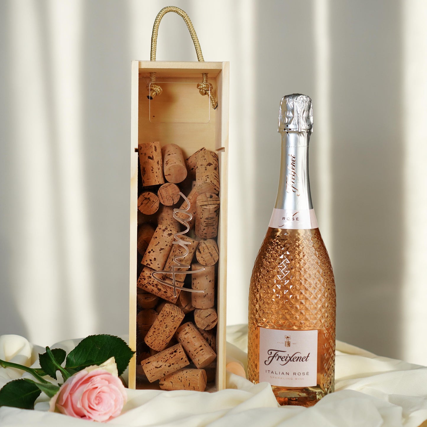 Weinbox mit Vornamen - Roségold