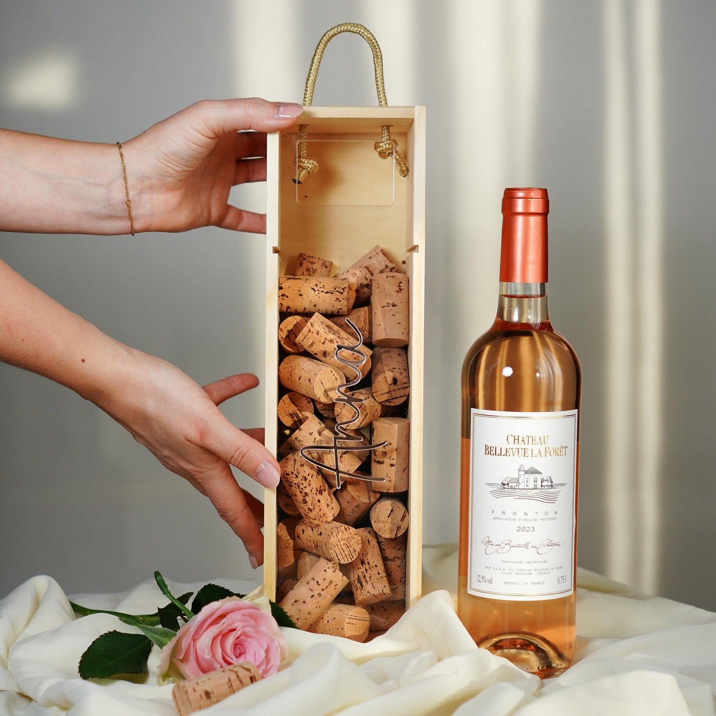 Weinbox mit Vornamen - Roségold
