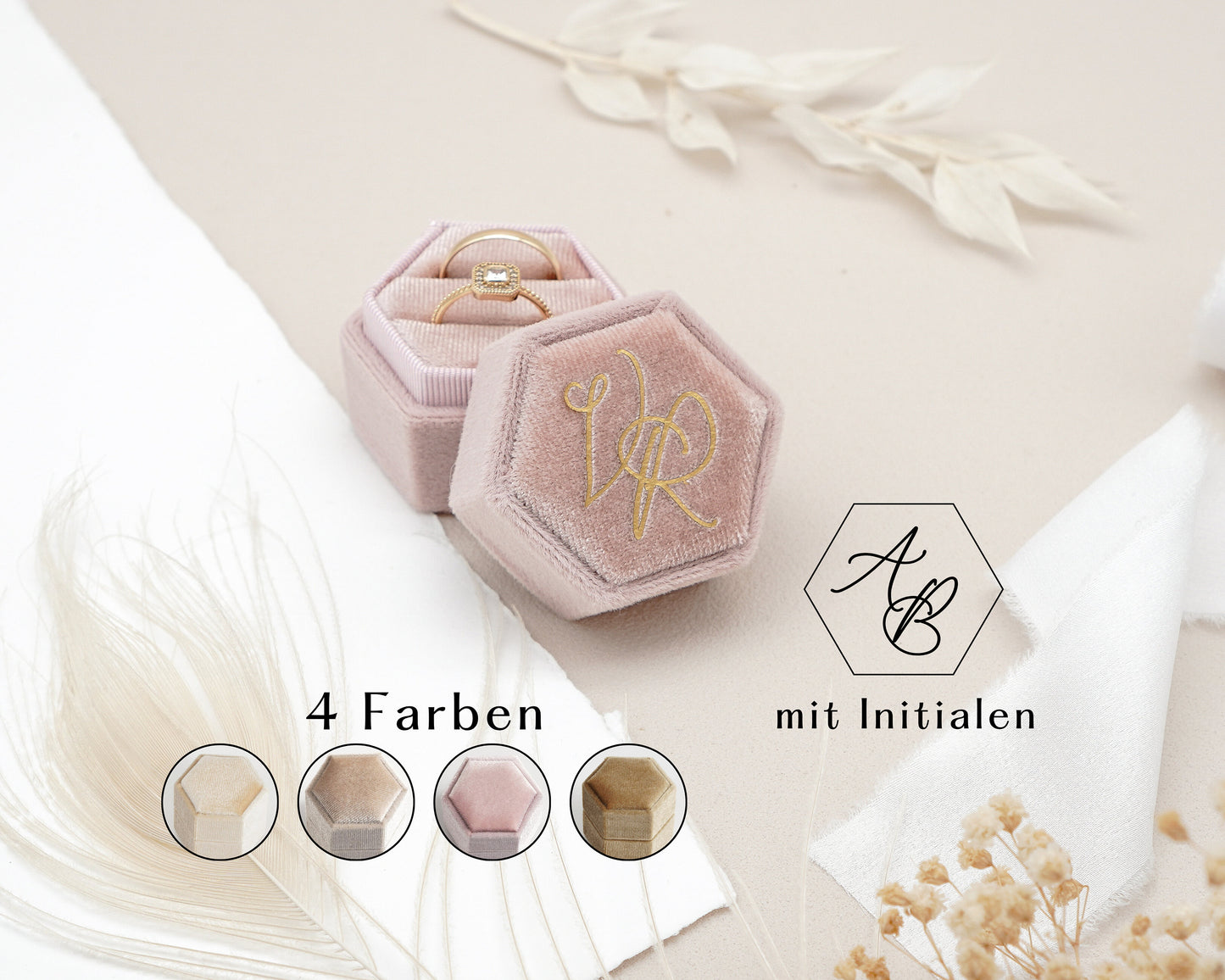Ringbox mit Monogram in 4 Farben