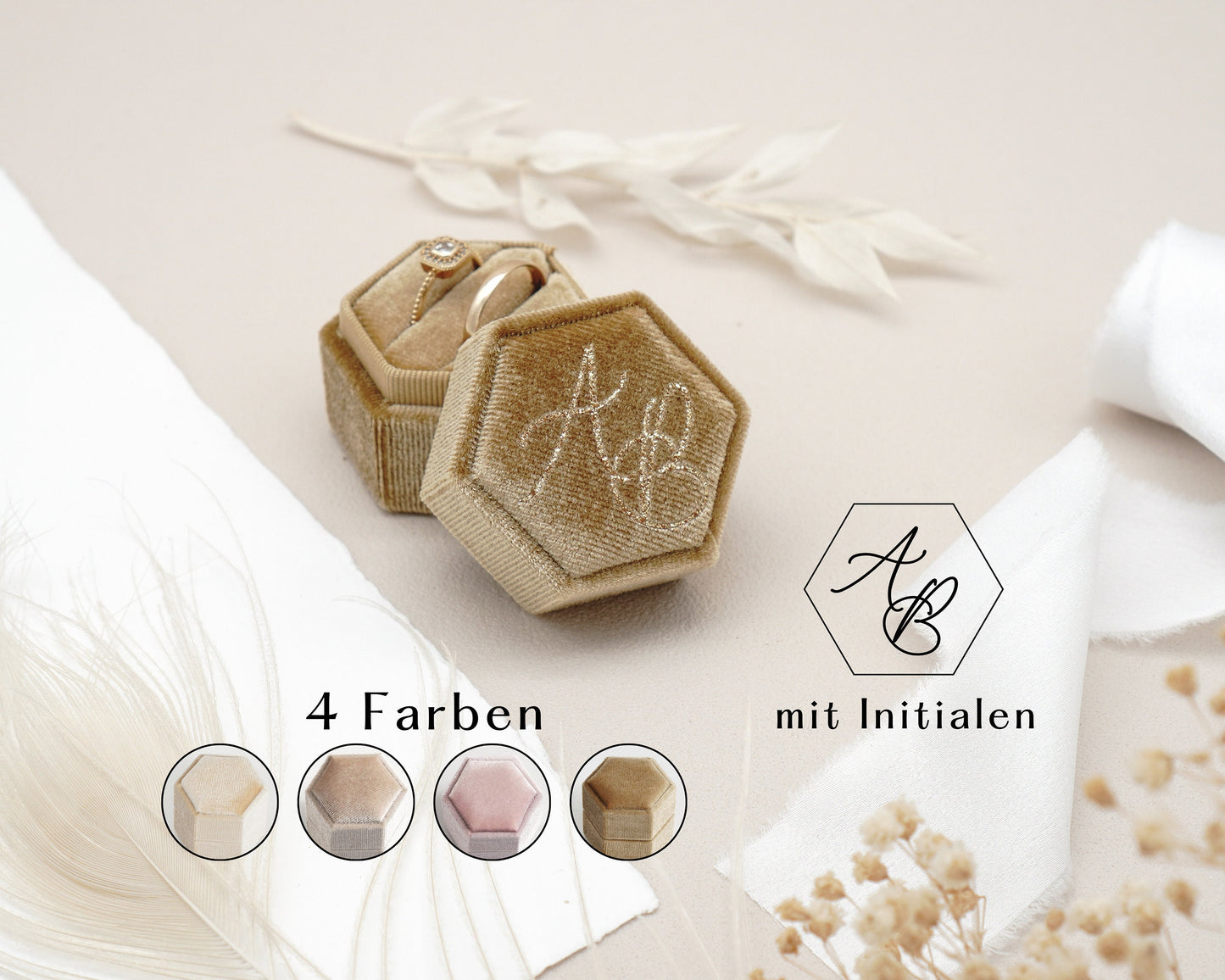 Ringbox mit Monogram in 4 Farben