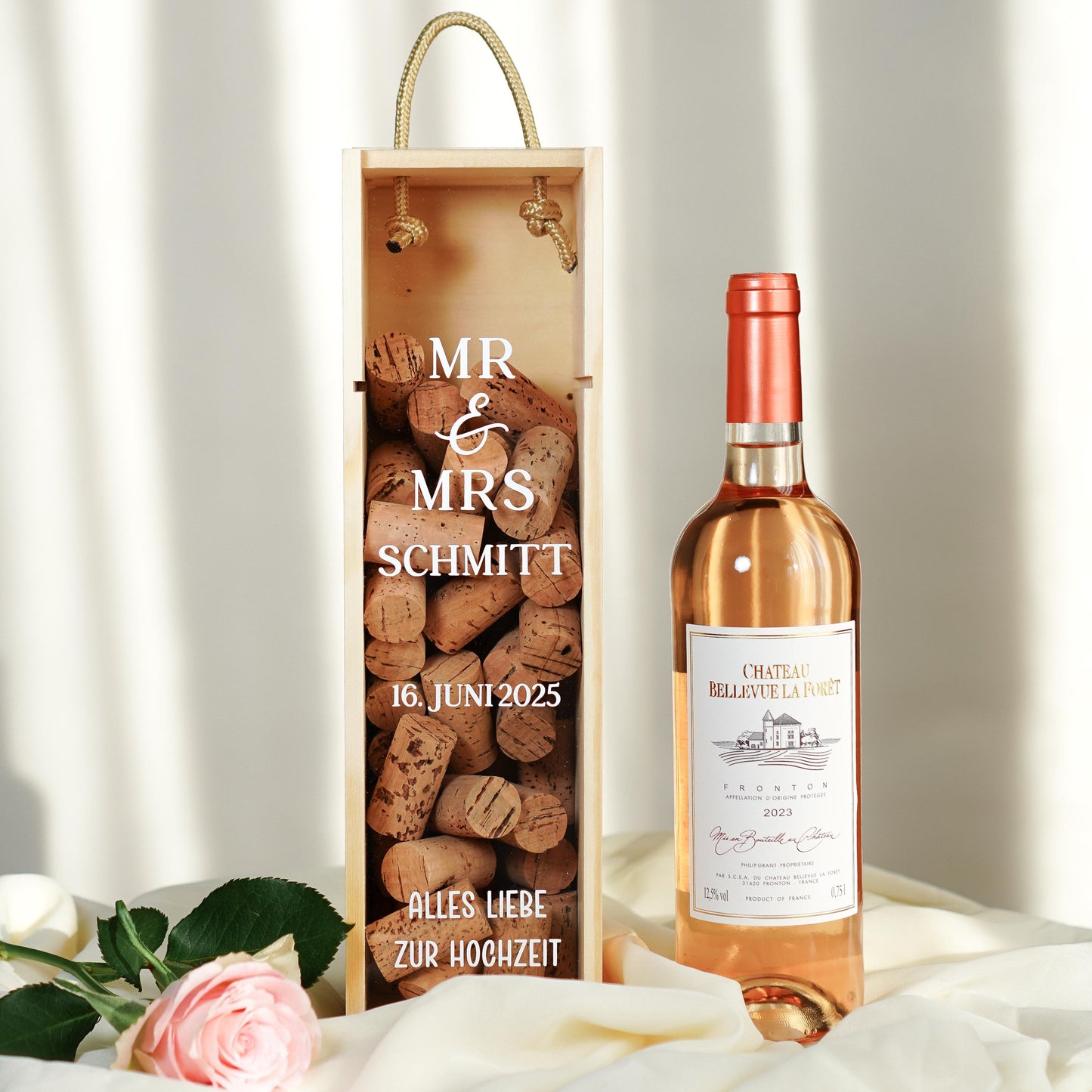 Weinbox "Mr & Mrs" mit Familiennamen + Datum - Hochzeitsgeschenk