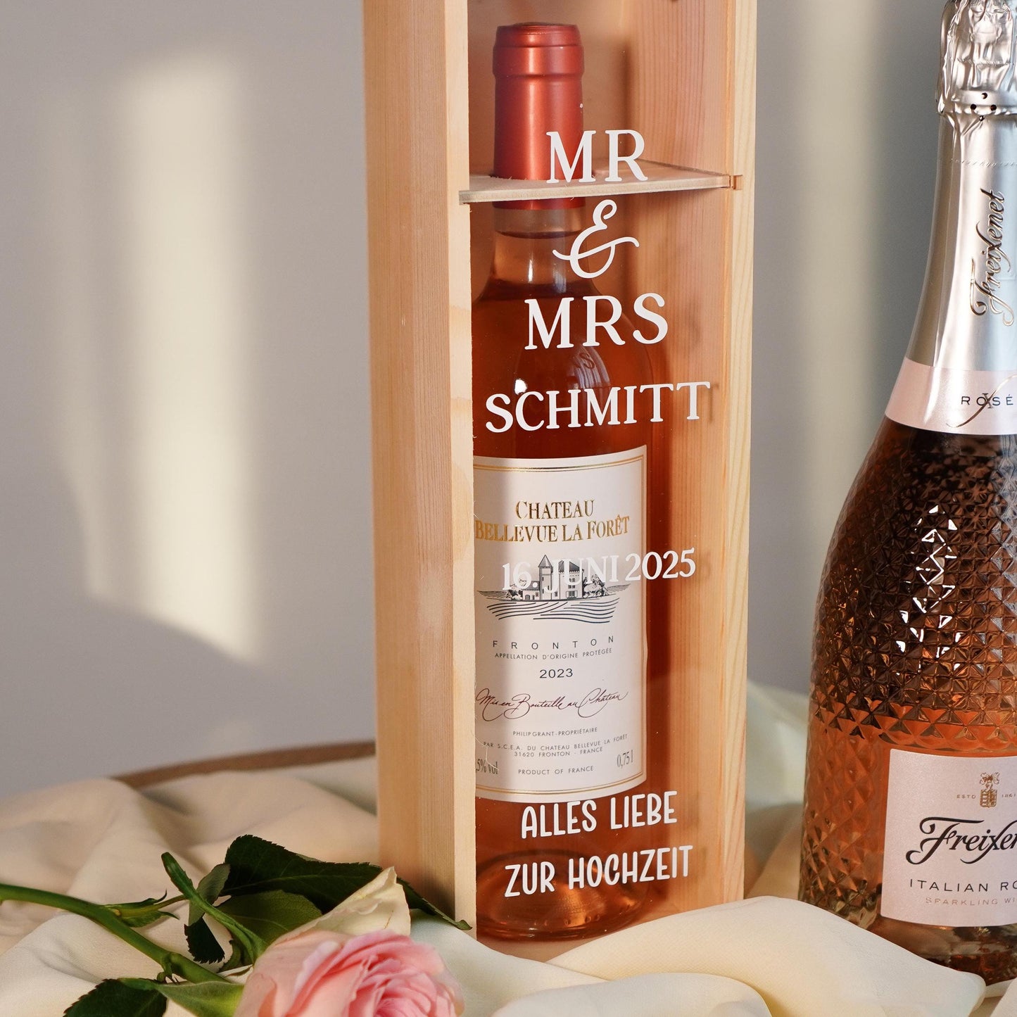 Weinbox "Mr & Mrs" mit Familiennamen + Datum - Hochzeitsgeschenk