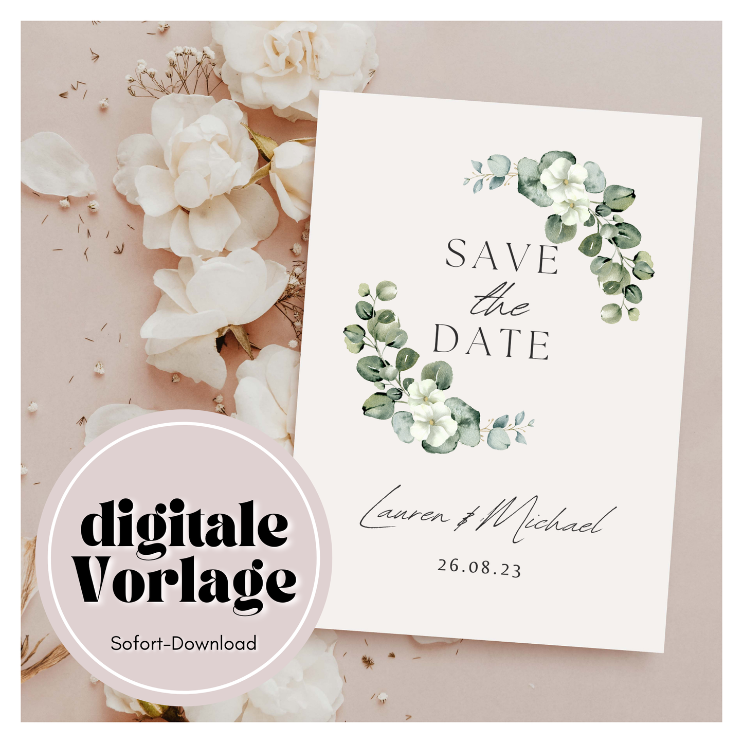 Set of 2 modern invitations + detail card | 2 in 1 template | Edit in Canva | DIY stationery | to print yourself | Wedding invitation