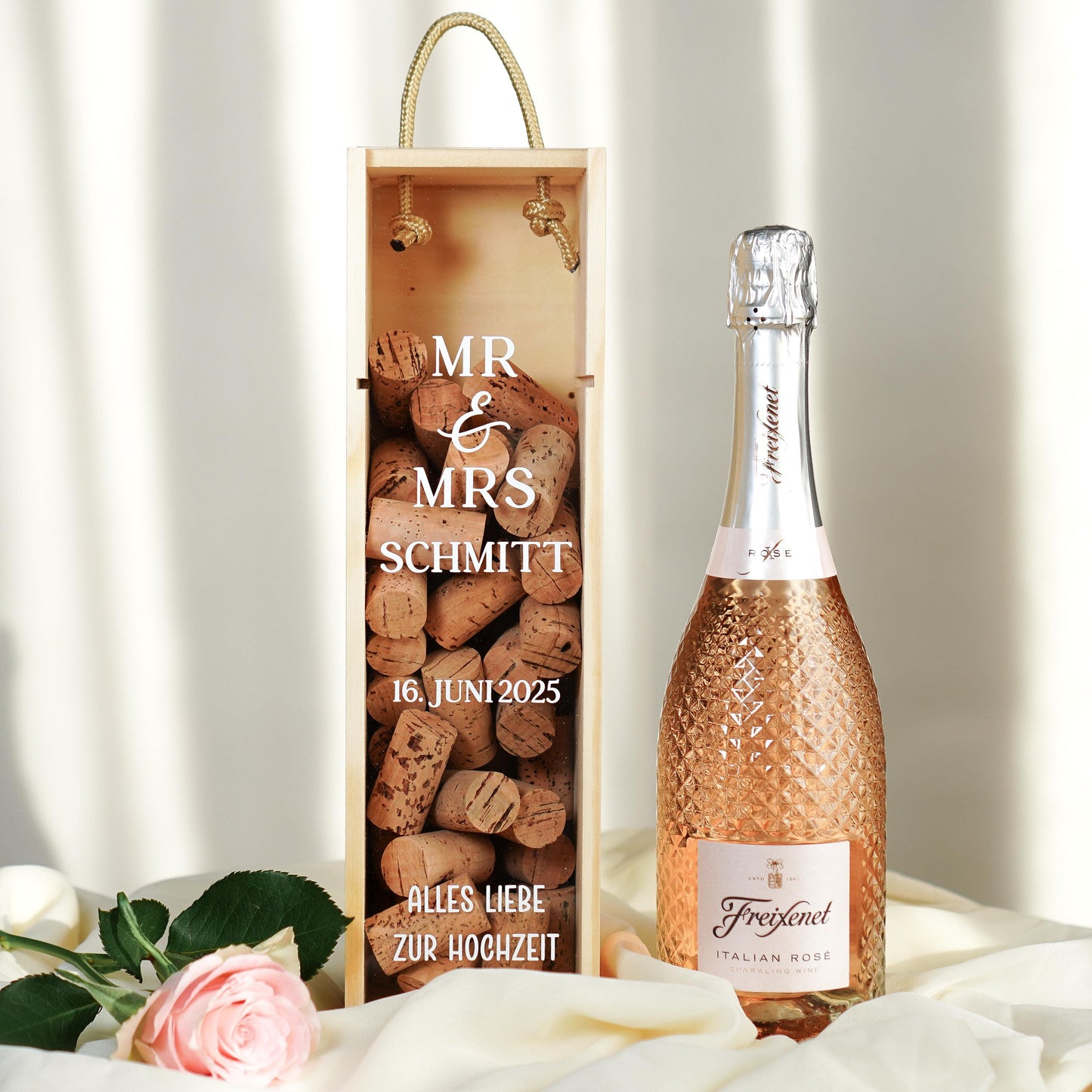 Weinbox "Mr & Mrs" mit Familiennamen + Datum - Hochzeitsgeschenk