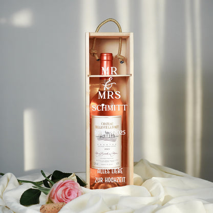 Weinbox "Mr & Mrs" mit Familiennamen + Datum - Hochzeitsgeschenk