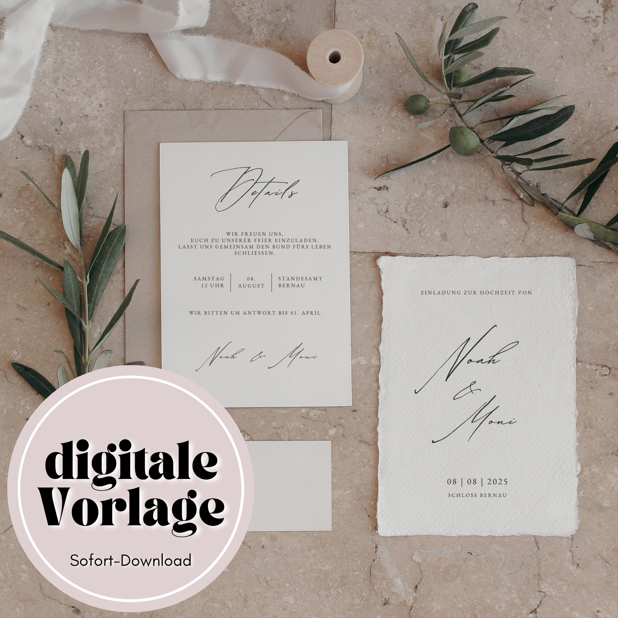 2er Set Einladung + Detail Karte | DIY Papeterie zum selbst drucken