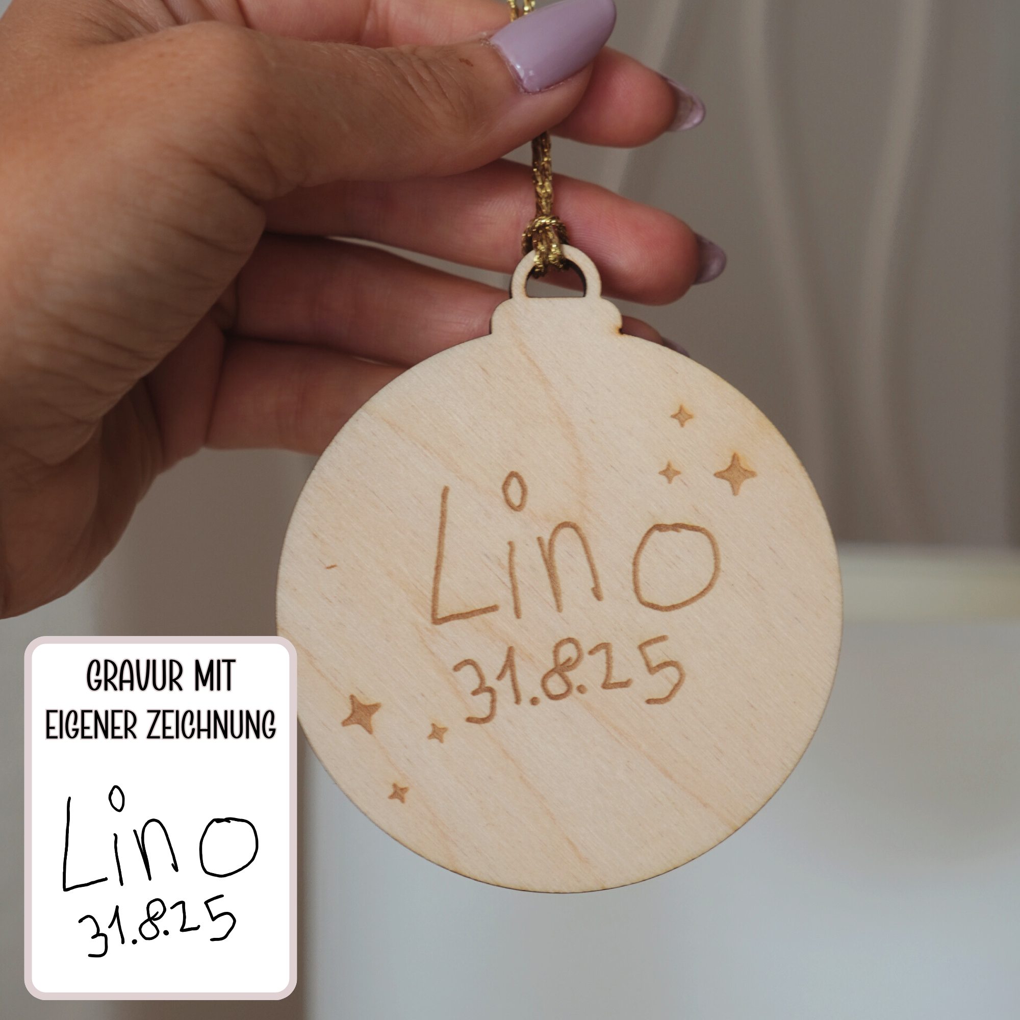 Personalisierter Weihnachtsanhänger mit Kinderzeichnung