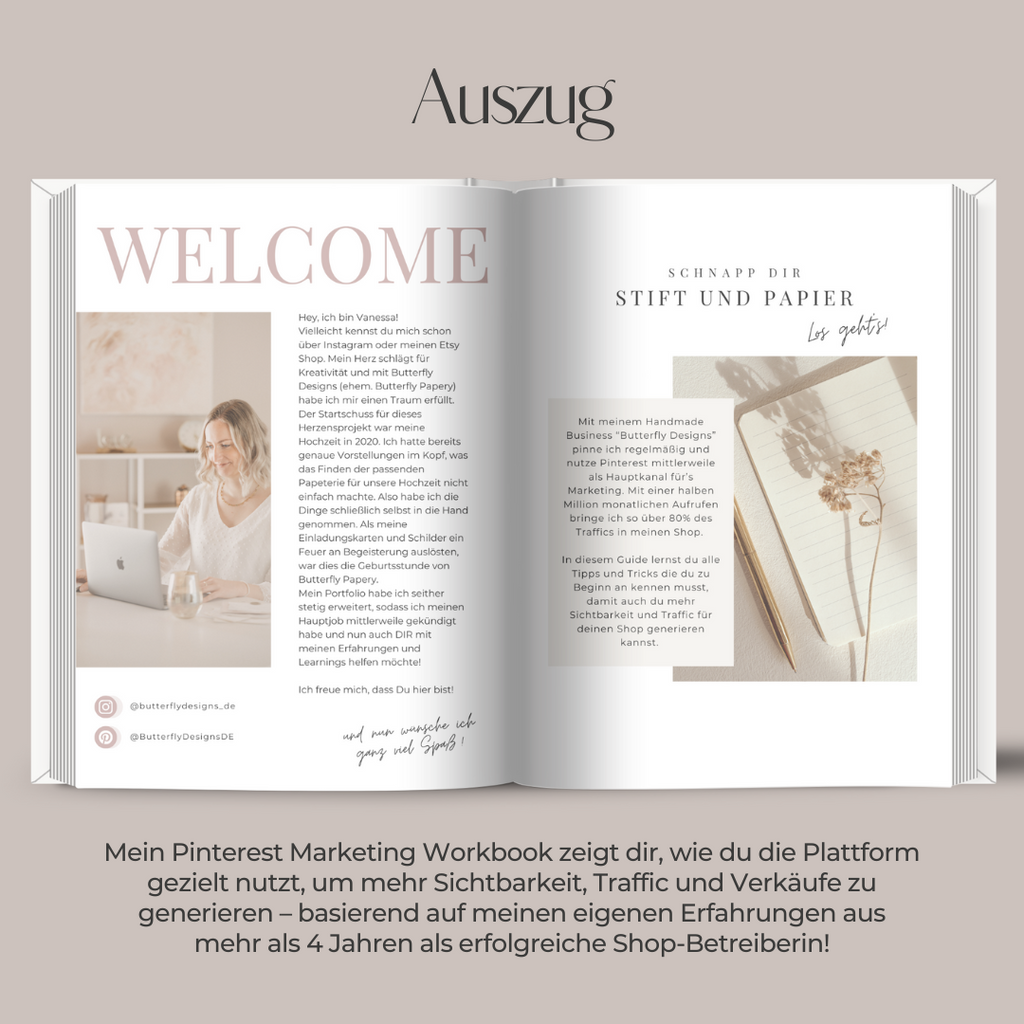 Pinterest Marketing Workbook eBook + Checklisten + 25 Pin-Vorlagen (deutsche Version)