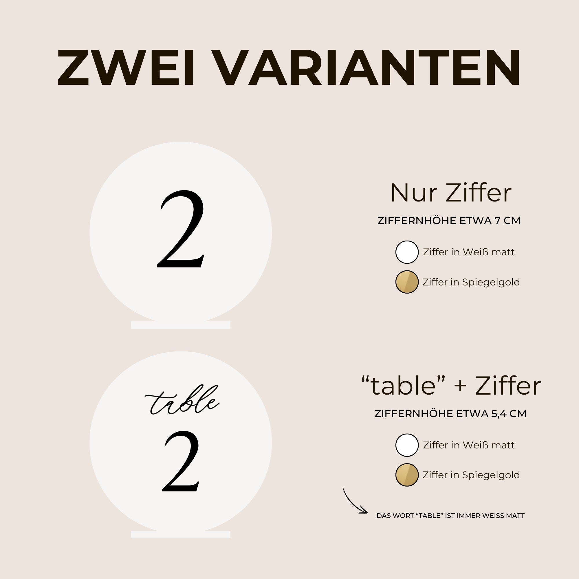 Runde 3D Tischnummer inkl. Halter - Beige Rosé