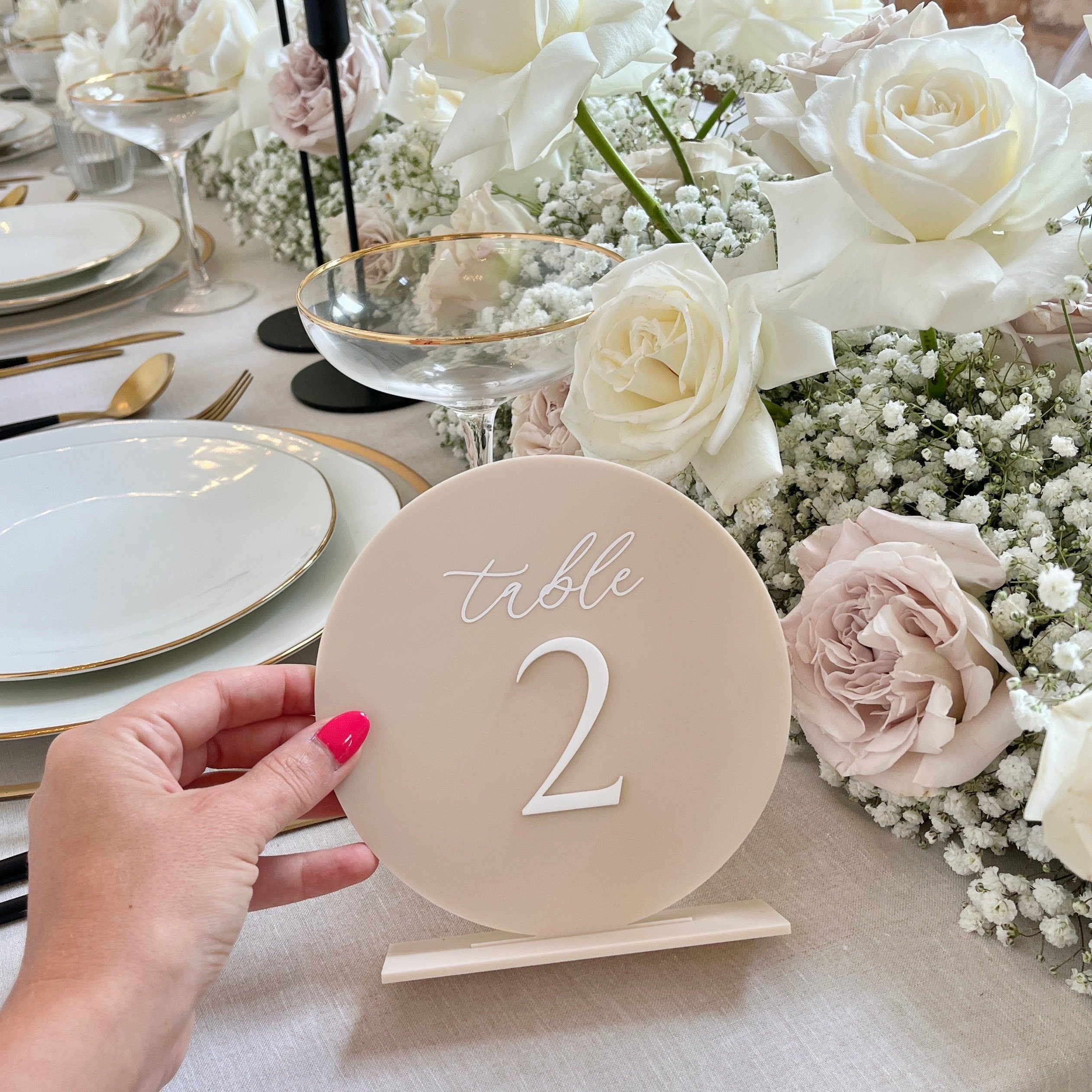 Runde 3D Tischnummer inkl. Halter - Beige Rosé