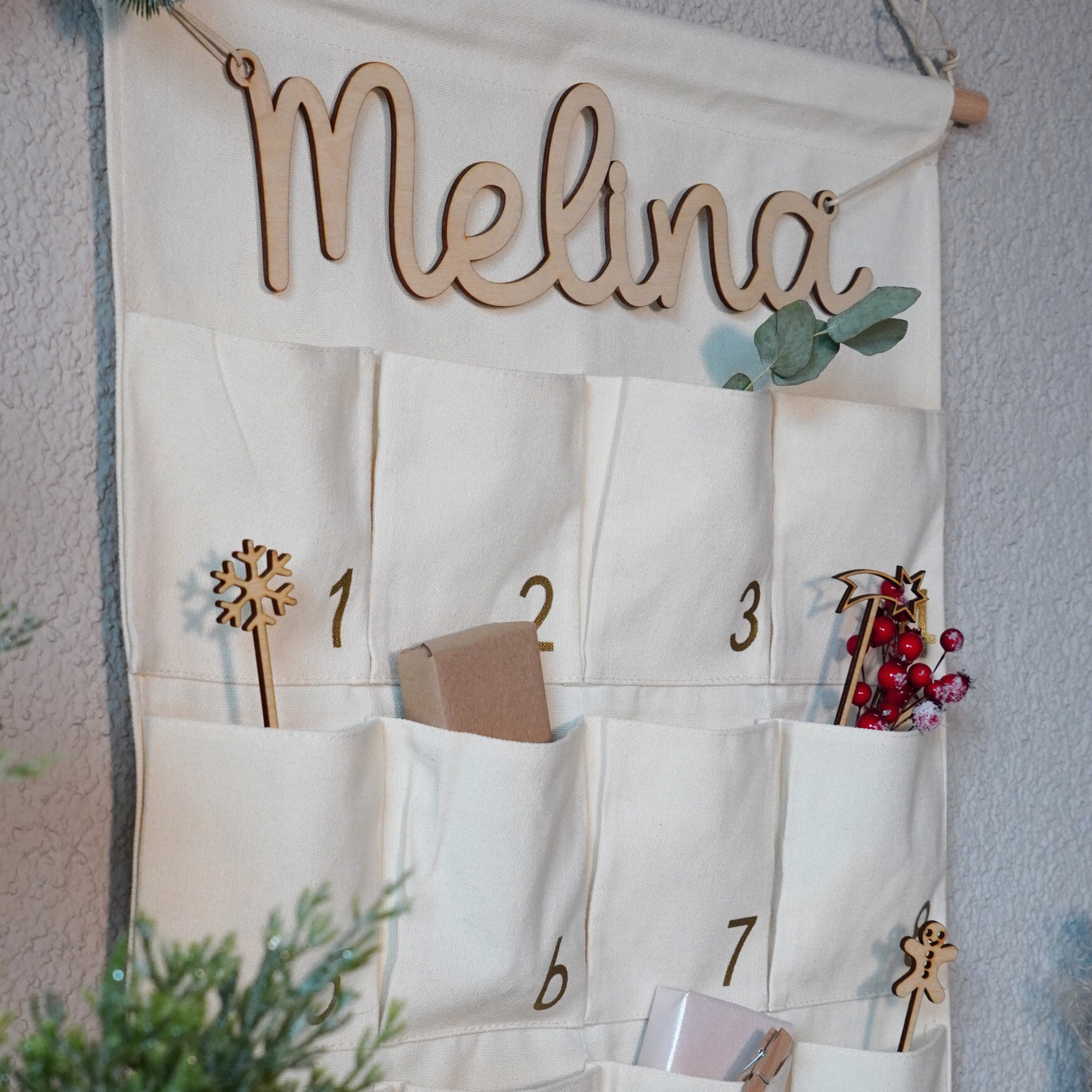 Stoff Adventskalender mit 24 Taschen