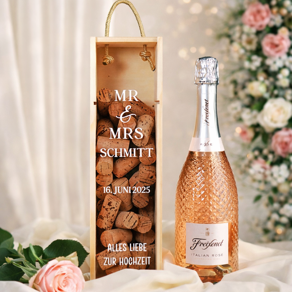 Weinbox "Mr & Mrs" mit Familiennamen + Datum - Hochzeitsgeschenk