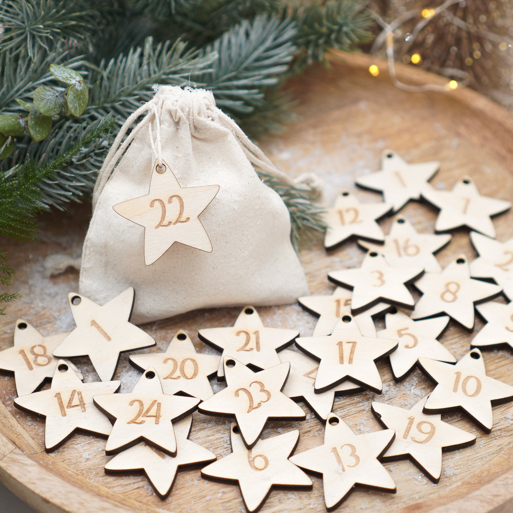 Adventskalender Zahlen "Sterne" aus Holz