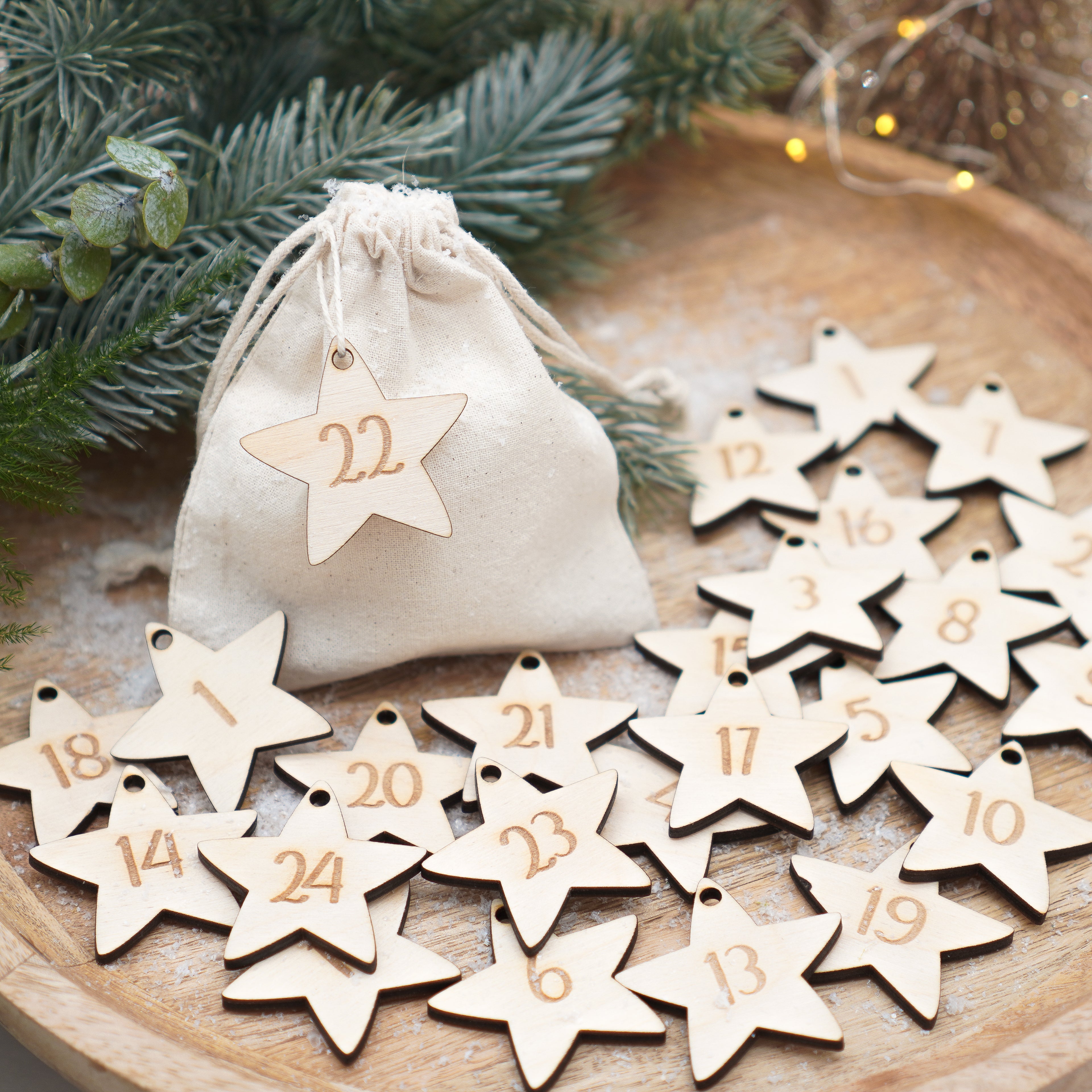Adventskalender Zahlen "Sterne" aus Holz