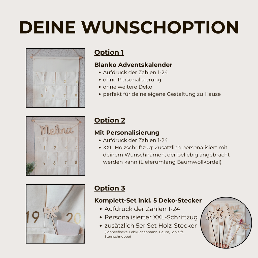 Stoff Adventskalender mit 24 Taschen