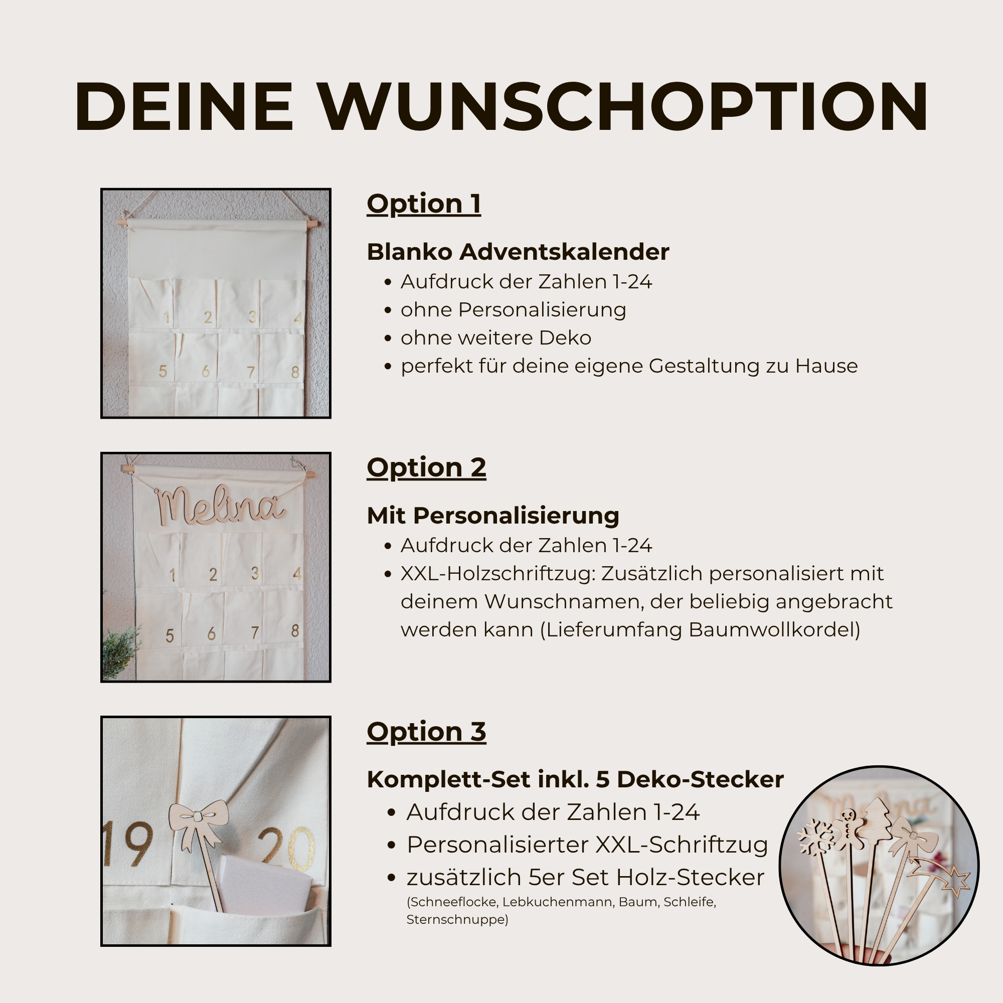 Stoff Adventskalender mit 24 Taschen