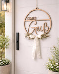 Willkommens Türkranz personalisiert – Türdeko mit Familienname – Modernes Namensschild mit Trockenblumen für die Haustür - Einzugsgeschenk